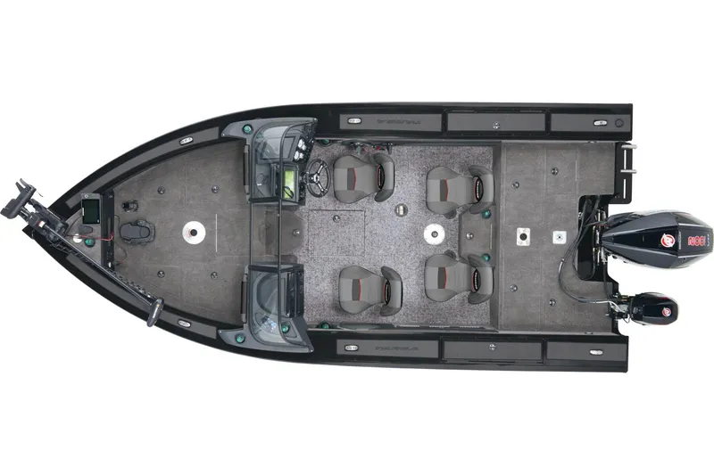 Slide: The Image of 2026 Tracker Targa V-19 WT boat dashboard with steering wheel and gauges. - 2