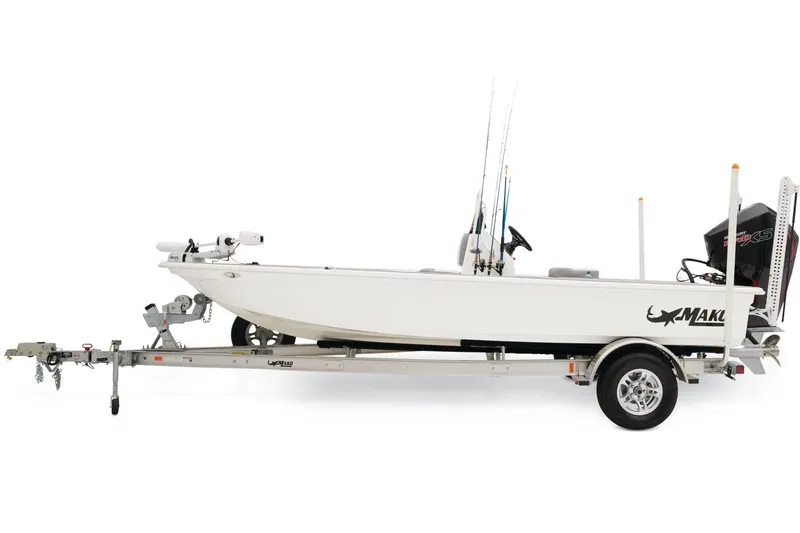 Slide: The Image of 2026 Mako 18 Pro Skiff boat with sleek design and powerful outboard motor. - 4