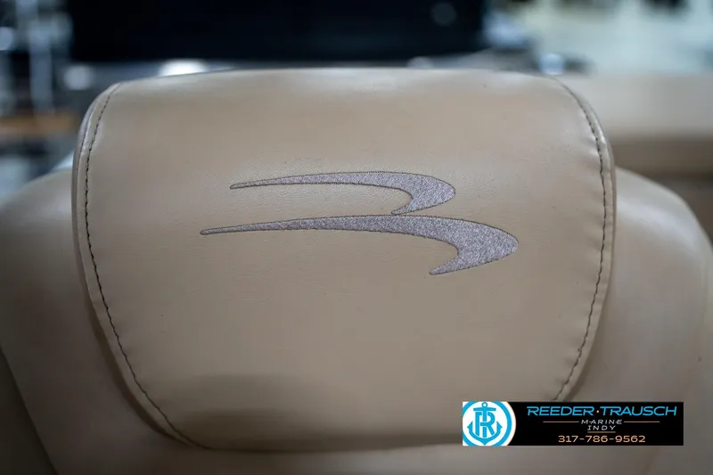 Slide: The Image of Beige leather seat with Bennington logo, 2017 Bennington 18 SLX boat, Reeder Trausch Marine. - 39