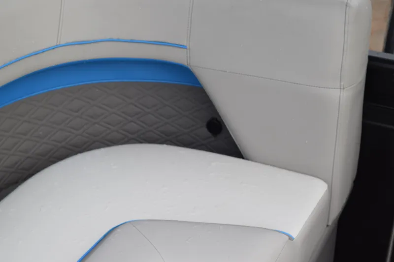 Slide: The Image of Luxurious seating detail of 2025 Qwest L-Class 822 RLS with blue accents. - 16