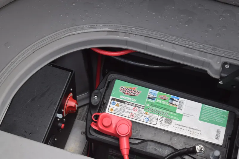 Slide: The Image of Battery compartment of 2025 Qwest L-Class 822 RLS with Interstate marine battery. - 17