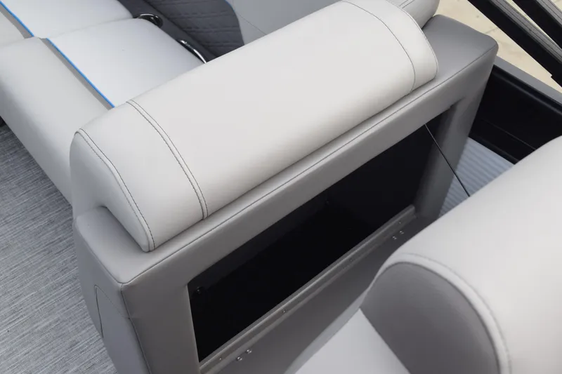 Slide: The Image of 2025 Qwest L-Class 822 RLS boat interior with sleek, modern seating design. - 37