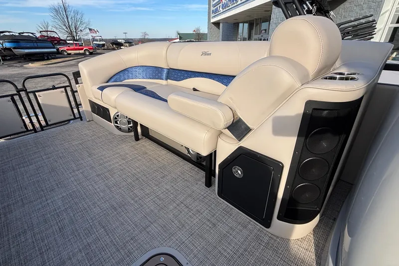 Slide: The Image of Luxurious seating on 2026 JC Neptoon 25TT Sport pontoon boat with premium speakers. - 24