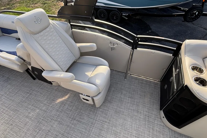 Slide: The Image of Luxurious seating on 2026 JC Neptoon 25TT Sport pontoon boat, featuring elegant design and comfort. - 29