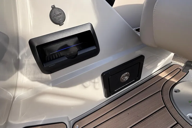 Slide: The Image of Interior detail of 2026 JC Neptoon 25TT Sport boat with modern design elements. - 34