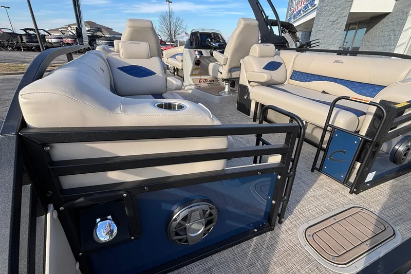 Slide: The Image of Interior of 2026 JC Neptoon 25TT Sport pontoon boat with luxurious seating and modern design. - 13