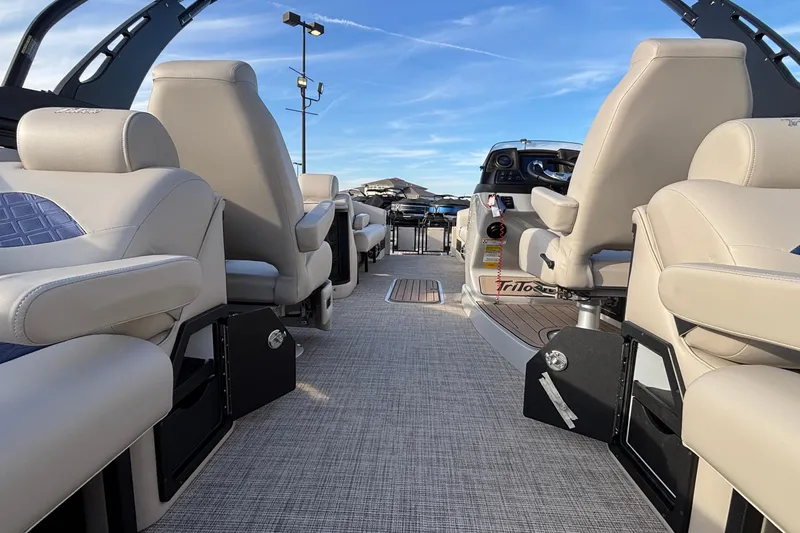 Slide: The Image of Interior view of 2026 JC Neptoon 25TT Sport pontoon boat with luxurious seating. - 16