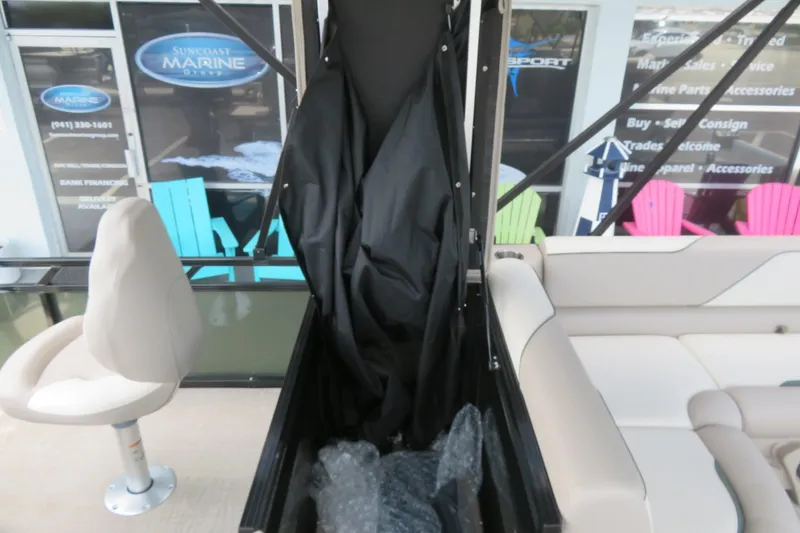 Slide: The Image of 2026 Avalon 2385 Venture 85 Tri-toon interior with seating, Sarasota, FL. - 63