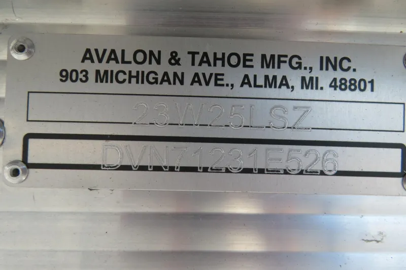 Slide: The Image of 2026 Avalon 2385 LSZ Quad Lounger manufacturer plate, Avalon & Tahoe Mfg, Alma, MI. - 54