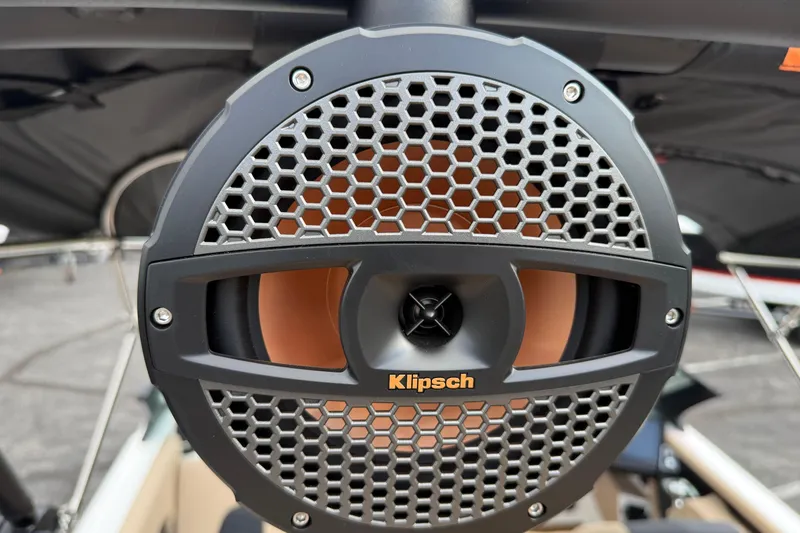 Slide: The Image of Close-up of Klipsch speaker on 2025 MasterCraft X24 boat. - 19