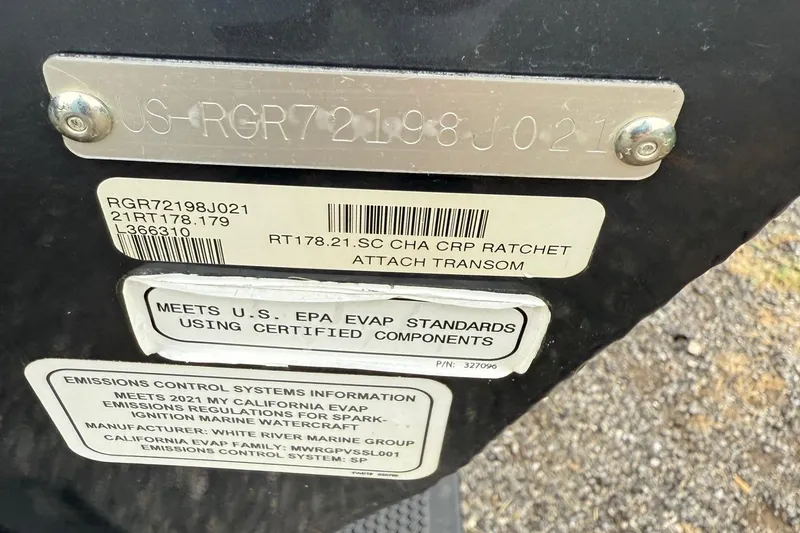 Slide: The Image of 2021 Ranger RT178 compliance labels, including EPA standards and emissions control information. - 17