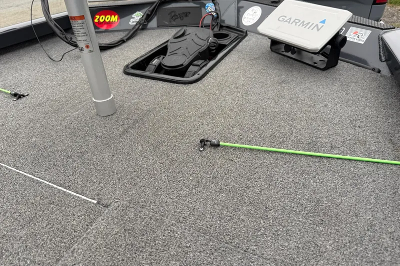 Slide: The Image of 2021 Ranger RT178 boat deck with Garmin fishfinder and fishing rod setup. - 9