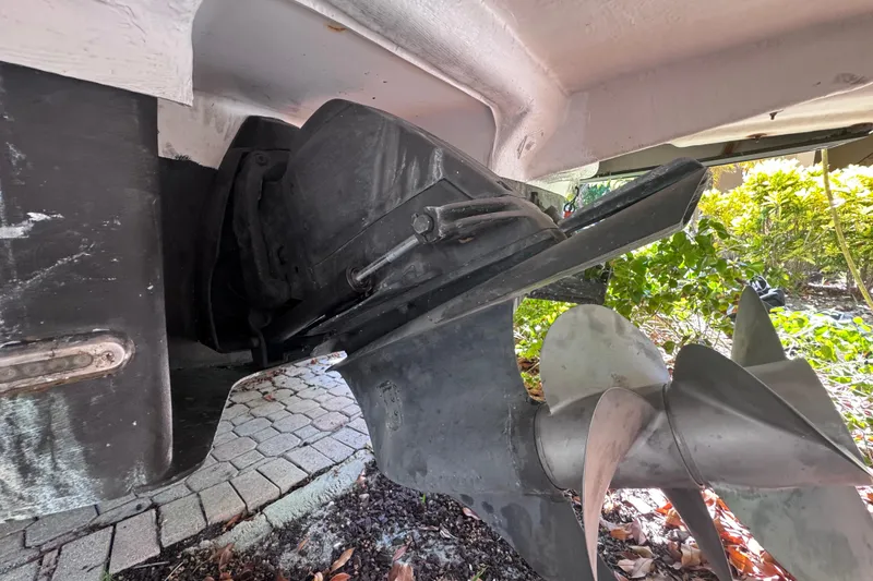 Slide: The Image of 2015 Regal 28 Express boat propeller and drive system close-up. - 72