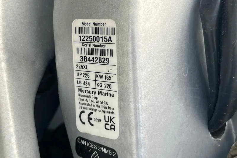 Slide: The Image of Label on Mercury Marine engine, model 225XL, for 2024 Boston Whaler 220 Dauntless. - 13