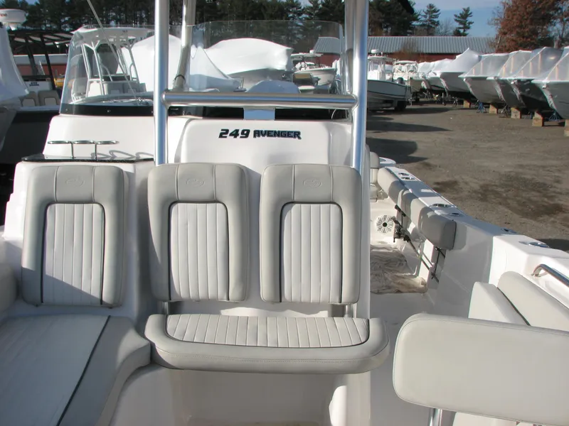 Slide: The Image of 2020 Sea Fox 249 Avenger boat interior with cushioned seating. - 10