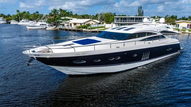 Slide: The Image of Luxurious 2010 Princess V78 yacht cruising on a serene waterway. - 16
