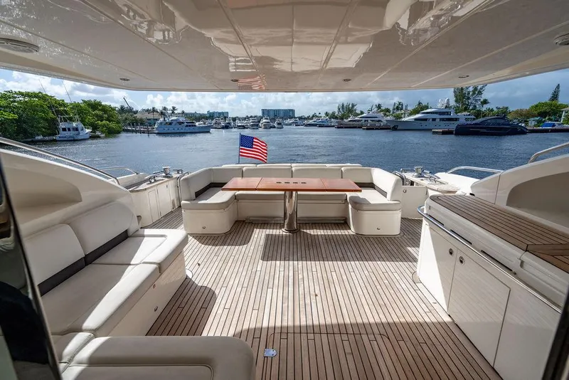 Slide: The Image of Spacious deck of 2010 Princess V78 yacht with seating and American flag. - 38