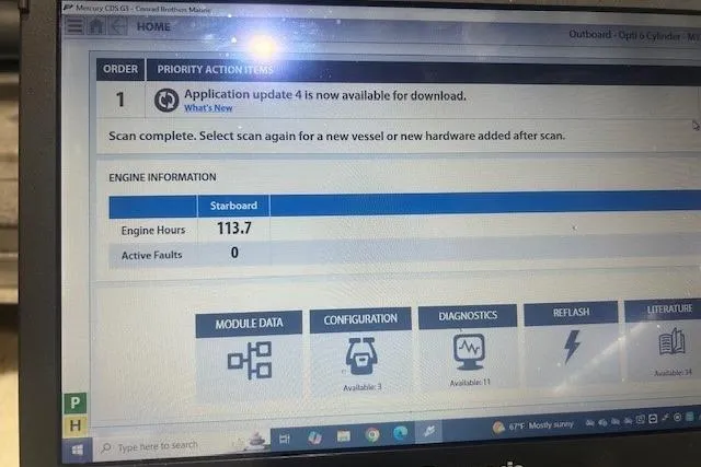 Slide: The Image of Computer screen displaying engine diagnostics for 2015 Tracker Pro Team 175TXW, showing 113.7 engine hours. - 10