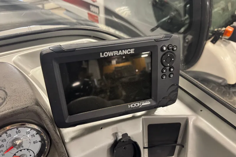 Slide: The Image of Lowrance Hook Reveal fish finder on 2017 Tracker Pro Guide V-175 Combo boat dashboard. - 12
