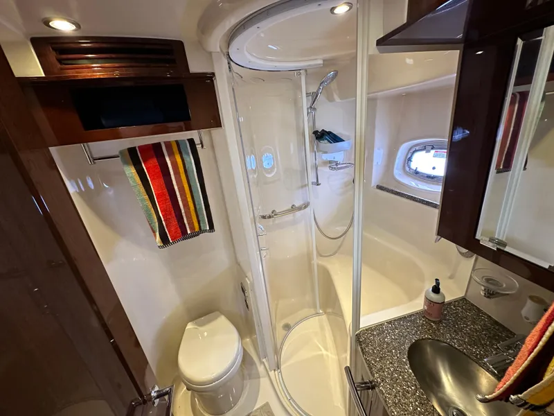 Slide: The Image of Luxurious bathroom in 2009 Sea Ray 60 Sundancer yacht with shower and modern fixtures. - 31