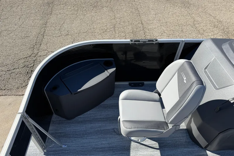 Slide: The Image of 2026 Bennington 168 SF Electric boat interior with seating and storage compartment. - 8