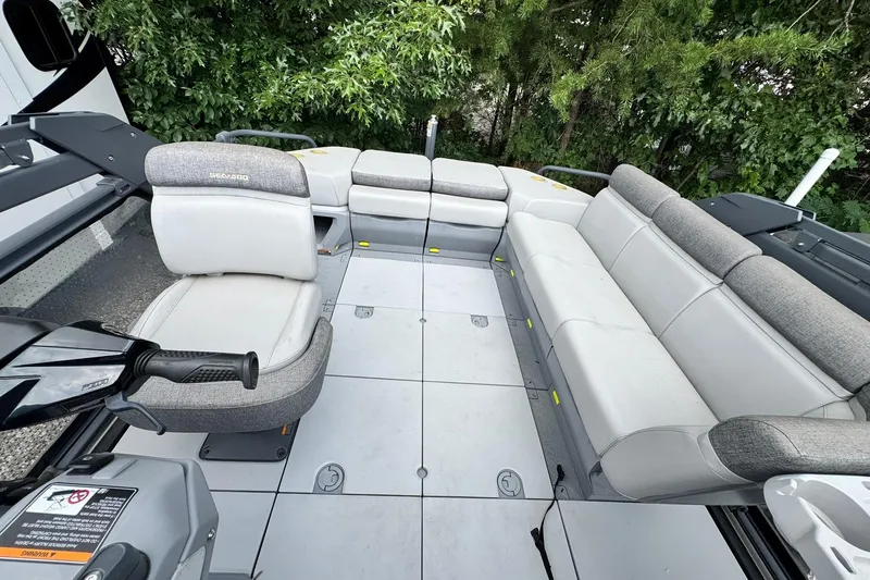 Slide: The Image of 2023 Sea-Doo Switch Cruise 21 interior with spacious seating and modern design. - 17
