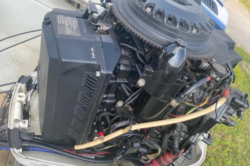 Slide: The Image of 1984 Hydra-Sports 2250 WA boat engine, detailed view of mechanical components. - 15