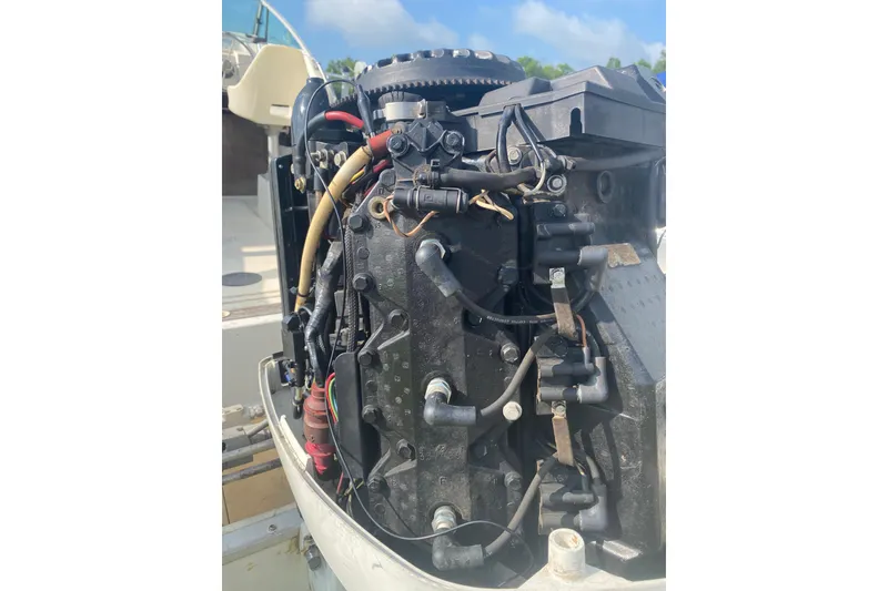 Slide: The Image of 1984 Hydra-Sports 2250 WA boat engine close-up, showcasing intricate mechanical details. - 17