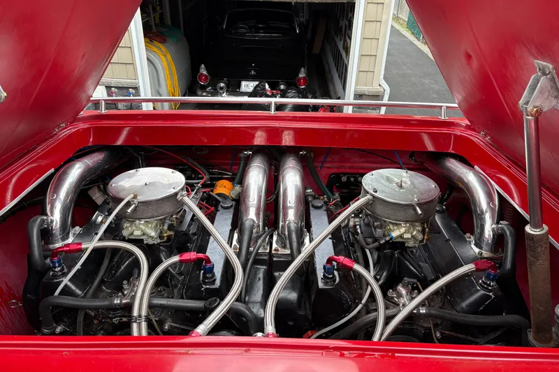 Slide: The Image of Twin engines in a 1988 Fountain 38 boat, showcasing intricate mechanical details. - 3