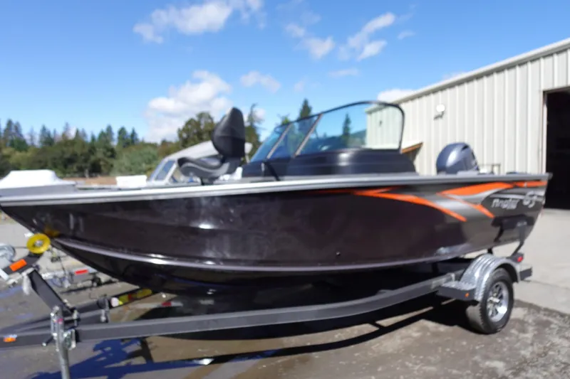 Slide: The Image of 2025 G3 Angler V1750SF boat on trailer, outdoors, with blue sky background. - 3