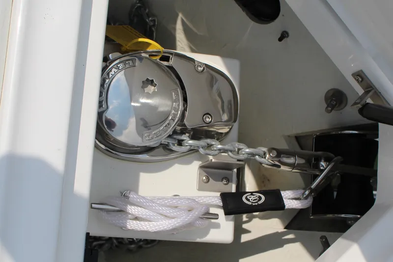 Slide: The Image of Anchor system of 2025 Cobalt R8 Surf boat with chain and rope. - 31