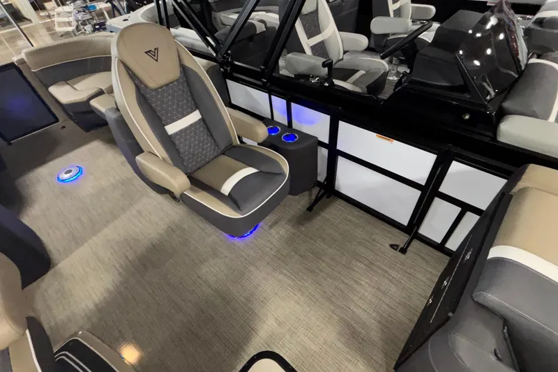 Slide: The Image of Luxurious interior of 2026 Viaggio Z24U boat with modern seating and ambient lighting. - 15