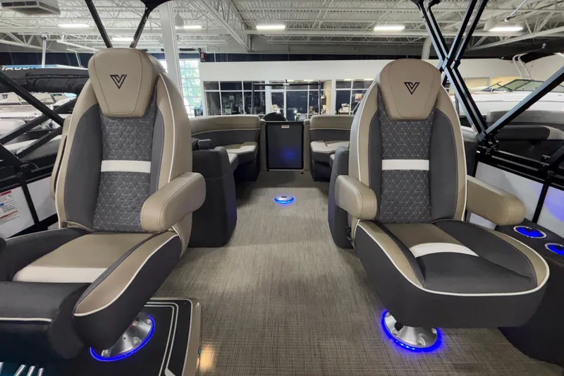 Slide: The Image of Luxurious interior of 2026 Viaggio Z24U boat with modern seating and ambient lighting. - 16