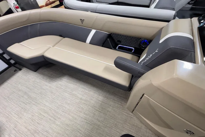 Slide: The Image of Luxurious Viaggio Z24U 2026 boat interior with beige and gray seating, modern design. - 20