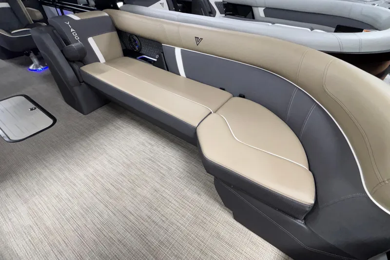 Slide: The Image of 2026 Viaggio Z24U boat interior with beige and gray seating, modern design. - 24
