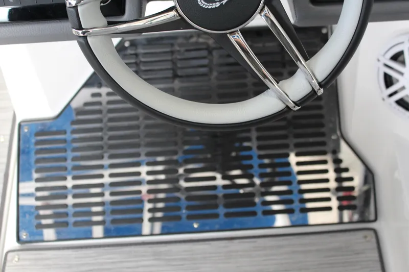 Slide: The Image of Steering wheel of 2025 Cobalt R8 boat with sleek design and modern controls. - 17
