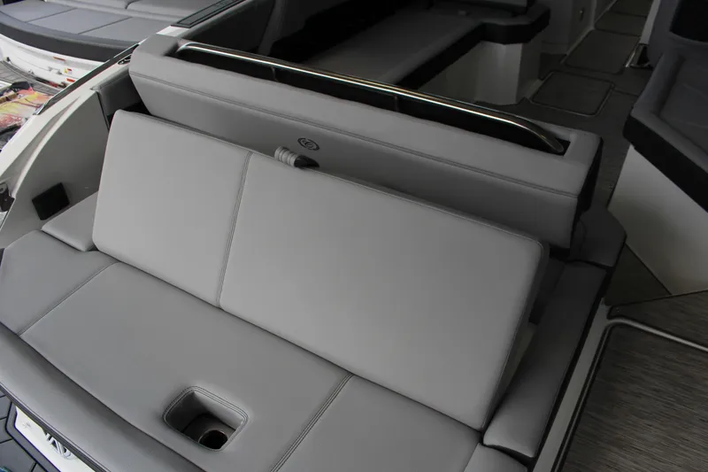 Slide: The Image of 2025 Cobalt R8 boat interior with sleek gray seating and modern design. - 3