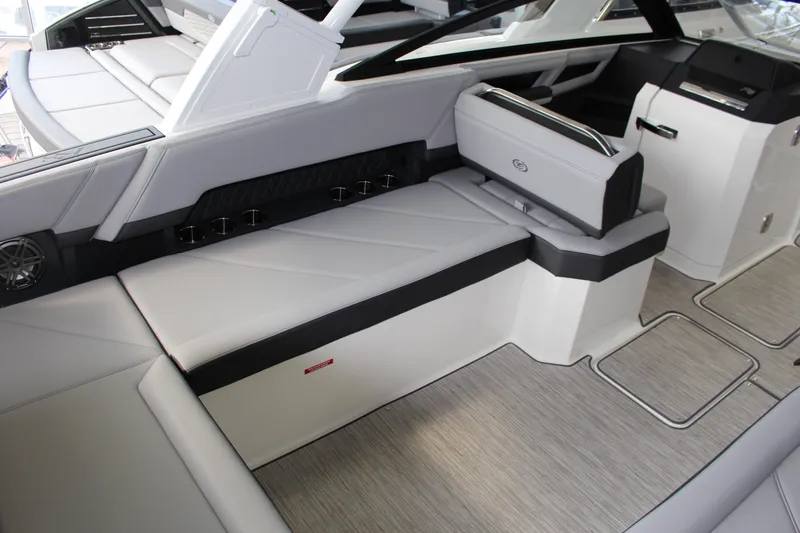 Slide: The Image of Luxurious interior of 2025 Cobalt R8 boat with sleek seating and modern design. - 5