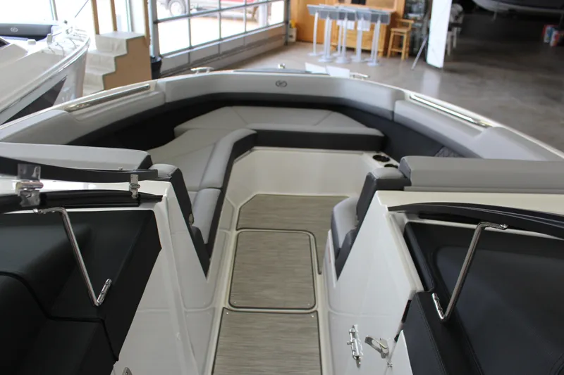 Slide: The Image of 2025 Cobalt R8 boat interior with sleek seating and modern design. - 6