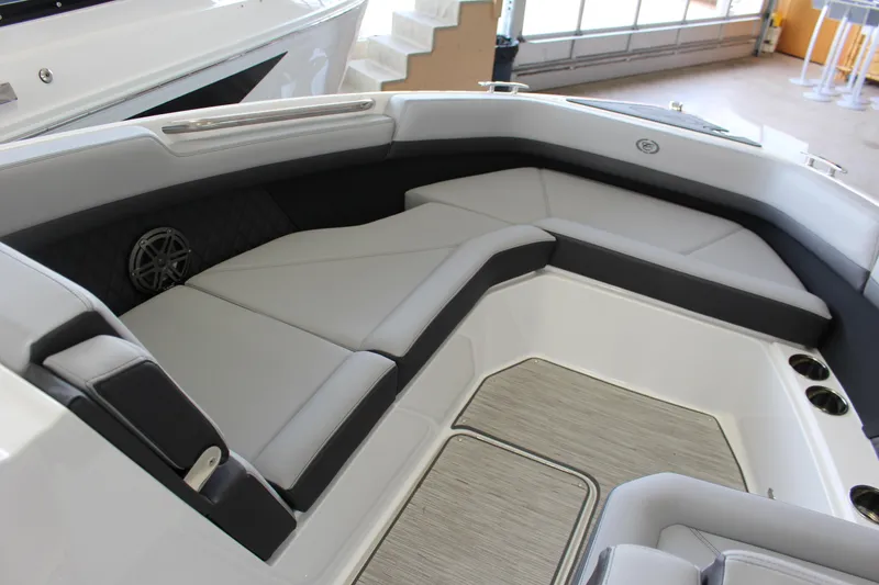 Slide: The Image of Luxurious interior of 2025 Cobalt R8 boat with plush seating and modern design. - 7
