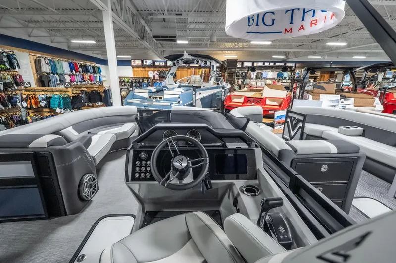 Slide: The Image of Interior view of a 2026 Viaggio D22U boat at a marine showroom. - 23