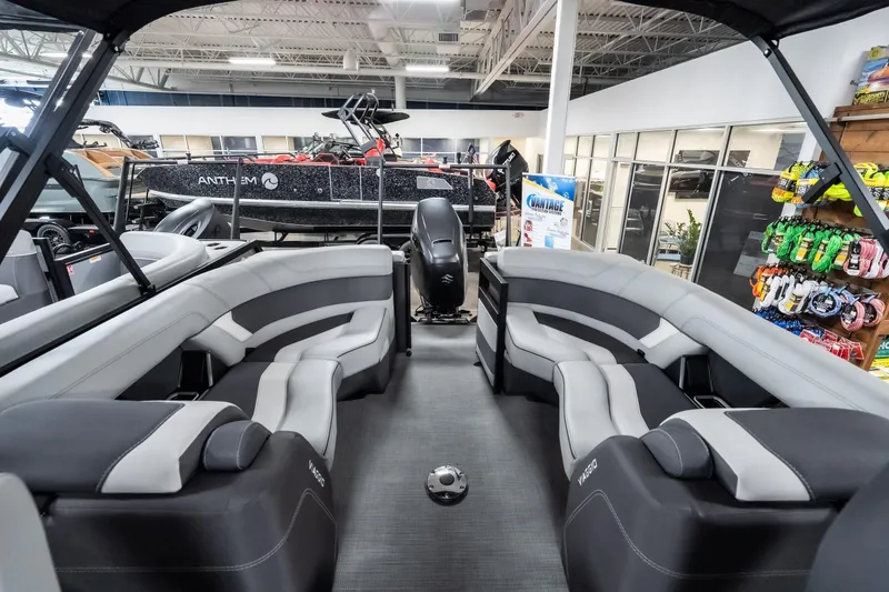 Slide: The Image of Interior of 2026 Viaggio D22U boat with modern seating in showroom. - 24