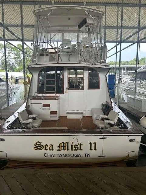 Slide: The Image of 1984 Post 43 Sport Fisherman boat, "Sea Mist II," docked in Chattanooga, TN. - 2