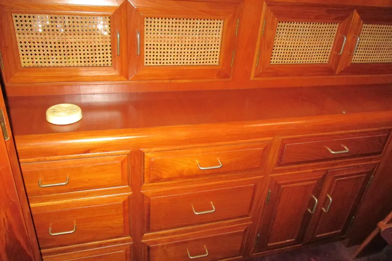 Slide: The Image of Wooden cabinetry with woven paneling in 1986 Ocean Alexander 40 Double Cabin yacht. - 31