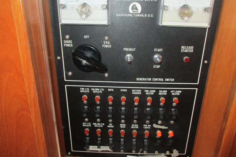 Slide: The Image of Electrical control panel of 1986 Ocean Alexander 40 Double Cabin yacht. - 46