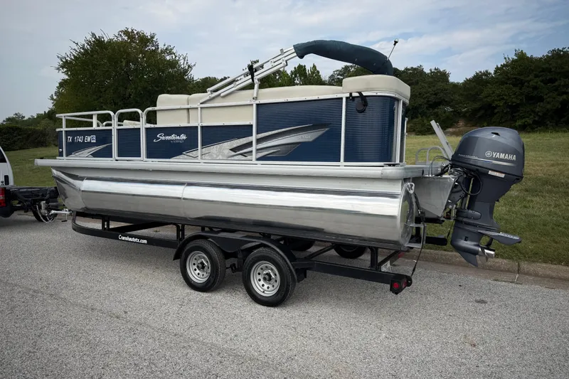 Slide: The Image of 2018 Sweetwater Sunrise 206 F pontoon boat on trailer with Yamaha outboard motor. - 10