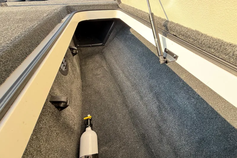 Slide: The Image of 2014 Ranger Z520 Comanche boat deck with carpet and logo detail. - 58