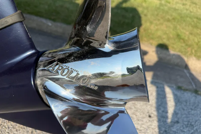 Slide: The Image of Shiny Apollo propeller on 2008 Bee Line 286 Pro Vee boat, reflecting sunlight. - 13