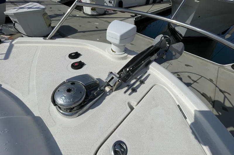 Slide: The Image of 2008 Meridian 341 Sedan yacht deck with anchor and winch system. - 13