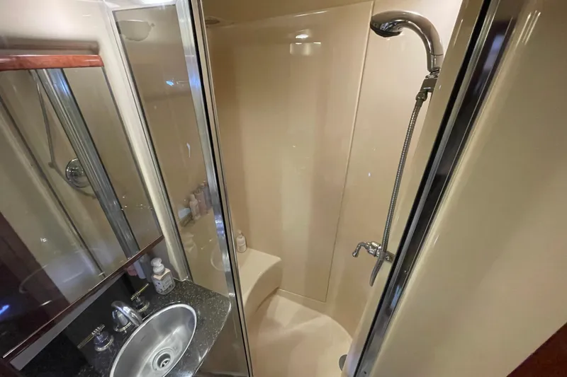 Slide: The Image of 2008 Meridian 341 Sedan bathroom with shower, sink, and modern fixtures. - 30